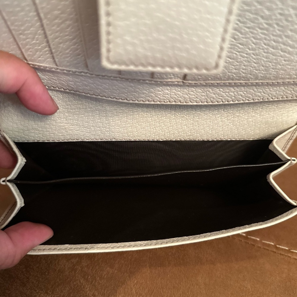 Gucci Ivory Leather/Canvas Monogram with Sherry Line Bifold Long Wallet - Picture 14 of 16